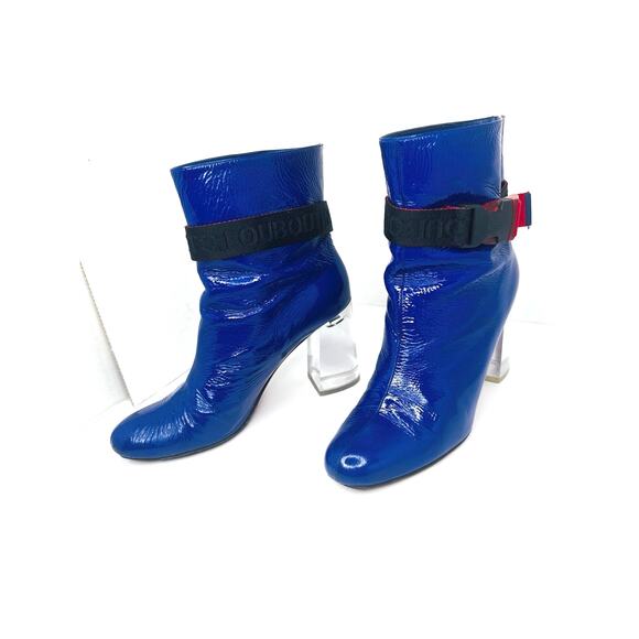 Christian Louboutin Blue Patent Leather Vogue Plexi Telesiege Ankle Boots EU 38 - Picture 9 of 11
